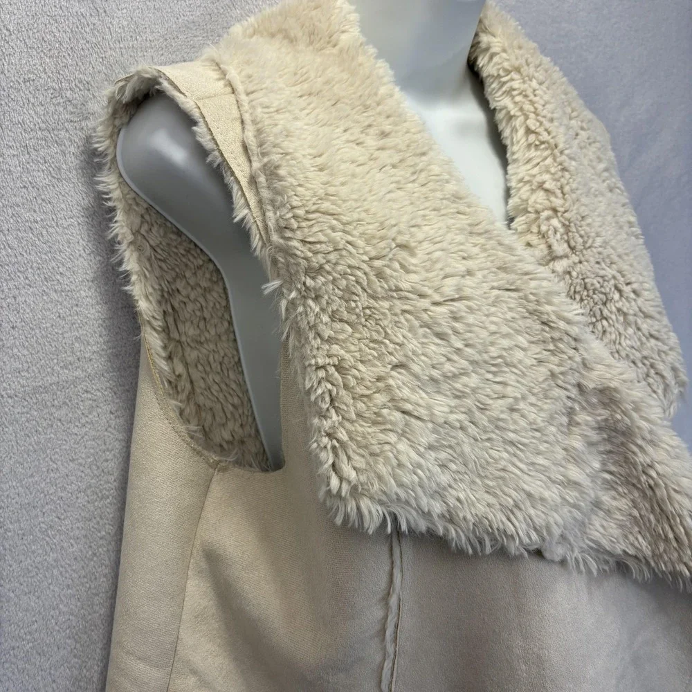 Knox Rose Faux Shearling Vest Womens Large Cream White Open Front Waterfall Cozy